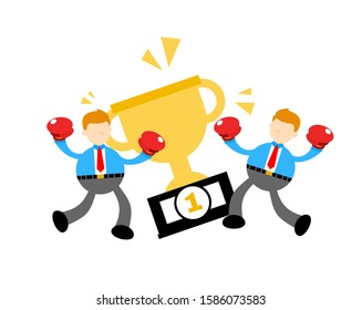 businessman worker pick trophy win champion cartoon doodle flat design style vector illustration