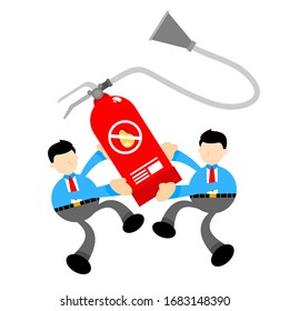 businessman worker and red fire extinguisher cartoon doodle flat design style vector illustration