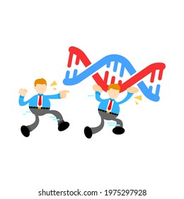 businessman worker research genetic heredity double helix structure part cartoon doodle flat design style vector illustration