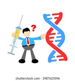 businessman worker research genetic heredity double helix structure part cartoon doodle flat design style vector illustration