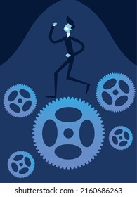 businessman worker running in gears