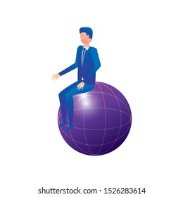 businessman worker seated in sphere browser vector illustration design