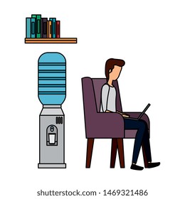 businessman worker in the sofa using laptop