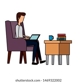 businessman worker in the sofa using laptop