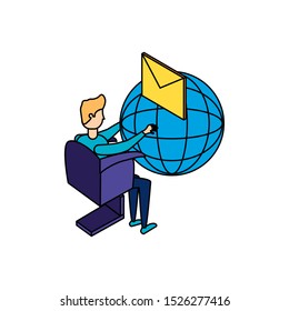 businessman worker with sphere browser and envelope vector illustration design