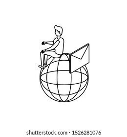 businessman worker with sphere browser and envelope vector illustration design