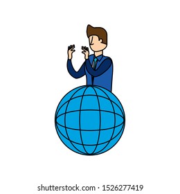 businessman worker with sphere browser vector illustration design