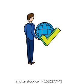 businessman worker with sphere browser vector illustration design