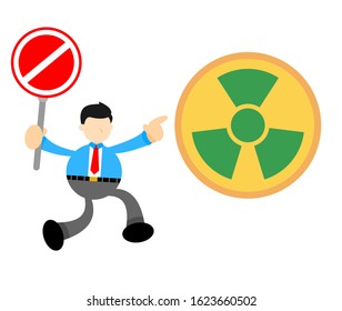 businessman worker stop nuclear activity sign cartoon doodle flat design style vector illustration