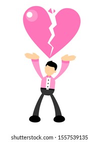 businessman worker stress heart break love cartoon doodle flat design style vector illustration 