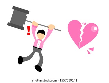 businessman worker stress heart break love cartoon doodle flat design style vector illustration 