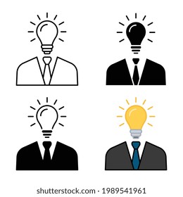A businessman or worker is thinking and looking for creative idea, fresh idea, and briliant solution. Business idea solution simple icon. Vector illustration. Design on white background. EPS 10