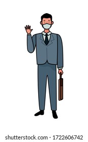 businessman worker using face mask for covid 19 vector illustration design
