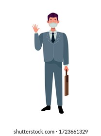businessman worker using face mask for covid 19 vector illustration design