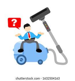 businessman worker and vacuum cleaner machine cartoon doodle flat design style vector illustration