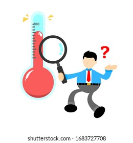 businessman worker watching thermometer temperature cartoon doodle flat design style vector illustration