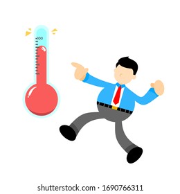 businessman worker watching thermometer temperature cartoon doodle flat design style vector illustration