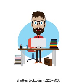 businessman working behind office desk vector art