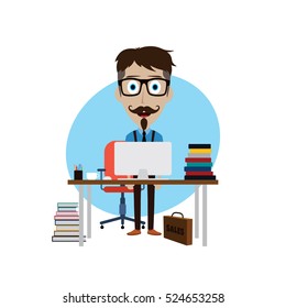 businessman working behind office desk vector art