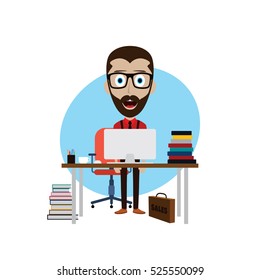 Businessman Working Behind Office Desk Vector Stock Vector (Royalty ...