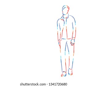 Businessman working character design, 3d Color line art ( RGB ) vector illustration.