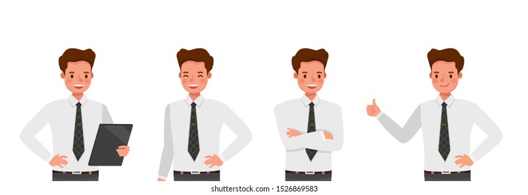 Businessman working character design set. Vector design.