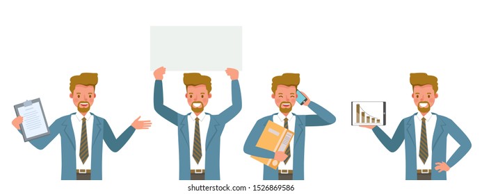 Businessman working character design set. Vector design.