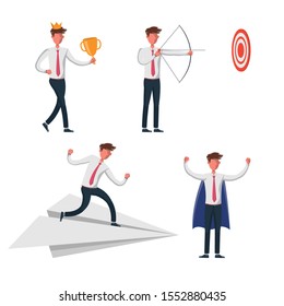 Businessman working character design set. Vector design.