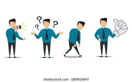 Conjunto de diseño de caracteres de trabajo de hombre de negocios. Diseño de vectores sobre fondo blanco.