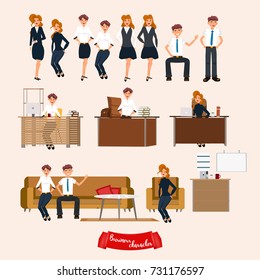Businessman working character design set. Vector design.