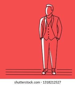 Businessman working character design, vector flat line art design.