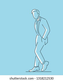 Businessman working character design, vector flat line art design.