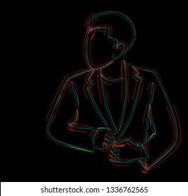 Businessman working character design, vector flat line art design.