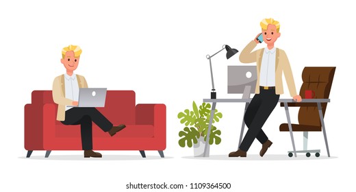 Businessman working character vector design 