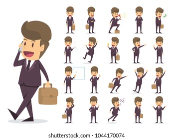 Businessman working characters set.character creation big set.Different views,emotions.Set of ready to use characters and create your own with poses and gestures isolated in white. illustration vector