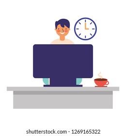businessman working computer office coffee cup