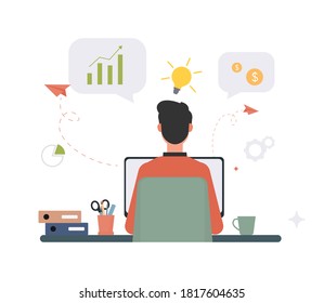 Businessman working with computer in office concept vector illustration
