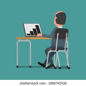 Businessman working at the computer. Vector illustration, a flat style design. Suitable for animation (individual segments).