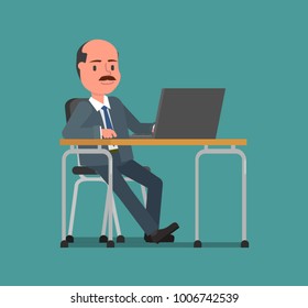 Businessman working at the computer. Vector illustration, a flat style design. Suitable for animation (individual segments).