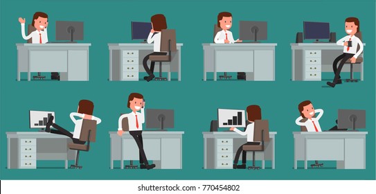 Businessman working at the computer. Vector illustration, a flat style design.