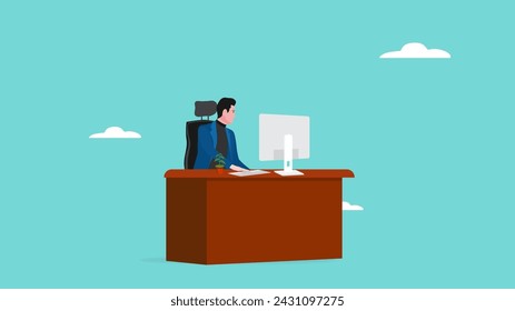 hombre de negocios que trabaja con la computadora en el escritorio de trabajo concepto ilustración vectorial