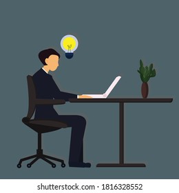 Empresario trabajando y creando el concepto de bombilla de ideas. Diseño creativo para plantillas, folletos o presentaciones.