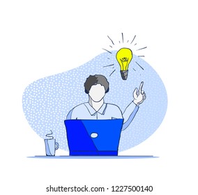 Businessman working and creation of ideas bulb. Concept business vector illustration, Bulb and Ideas