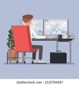 Businessman working with data analytics character vector illustration design. Presentation in various action. People working in office planning, thinking and economic analysis.