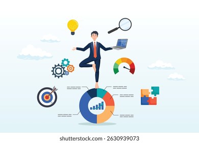 Businessman working with data on computer laptop, data analysis, datum analytics or customer insight, graph and chart statistics diagram, forecasting model, predictive or data visualisation concept