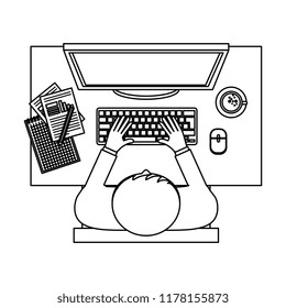 businessman working with desktop aerial view