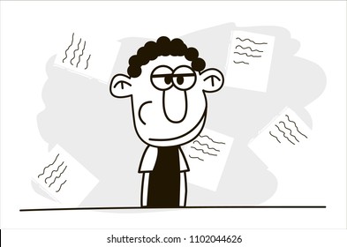 Businessman working. Funny vector. Hand drawn illustration.