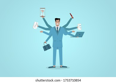 businessman working hard in limited time concept, character design