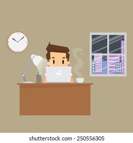 businessman working hard night in office.vector