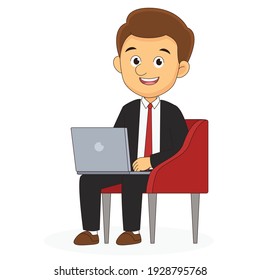 Businessman working from home with laptop sitting in armchair